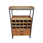 Industrial Solid Timber and Iron Freestanding Bar Cabinet with Wine Rack