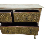 Rustic Bohemian Embossed Brass & Wood Sideboard