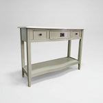 Elegant Sage Bow-Front Console Table with Open Shelving