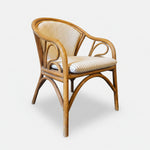 Charming Curved Rattan Striped Fabric Upholstered Armchair