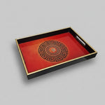 Chinoiserie Red and Black Lacquer Wooden Tray with Gilded Trim