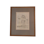 Vintage 1970s Architectural Pencil Sketch of Historic Stone Entrance