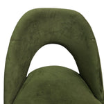 Sculptural Olive Green Velvet Cutout Dining Chairs with Chrome Legs