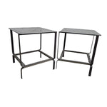 Sculptural Industrial Grey Metal and Glass Top Side Tables