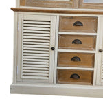 French Farmhouse Distressed White and Natural Timber Glass Display Dresser Cabinet
