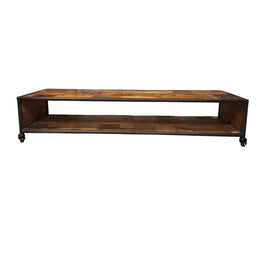 Reclaimed Parquet Top Industrial Coffee Table with Casters