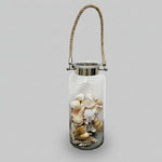 Coastal Nautical Glass Lantern Jar Filled with Natural Seashells