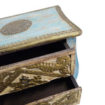 Artisan Carved Bohemian Nightstand in Distressed Blue & Gold