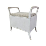 Charming Weathered White Lloyd Loom Bench with Floral Seat