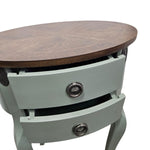 Sage Green Upcycled Wooden 2-Drawer Oval Telephone Side Table