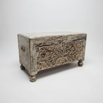Hand-Carved Vintage Wooden Trunk with Distressed Finish