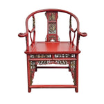 Antique Red Lacquer Horseshoe Armchairs and Tea Table Set
