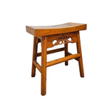 Hand-Painted Floral Oriental Stool with Curved Seat