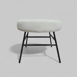 Minimalist Off White Fabric Round Footstool with Tapered Black Metal Legs