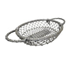 French Vintage Woven Aluminium Wire Basket Centerpiece with Handles