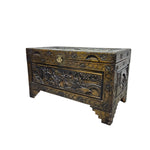 Stately Chinese Hand Carved Camphor Wood Storage Trunk