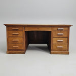 Mid-Century Double Pedestal Solid Oak Executive Desk