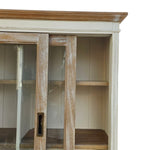 French Farmhouse Distressed White and Natural Timber Glass Display Dresser Cabinet