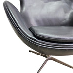 Arne Jacobsen Style Black Leather Egg Swivel Lounge Chair