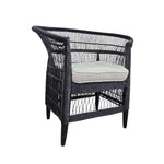 Sculptural Black Hand-Woven Rattan Tub Style Accent Armchair