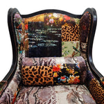 THE One Patchwork Velvet Black Wood Wingback Armchair
