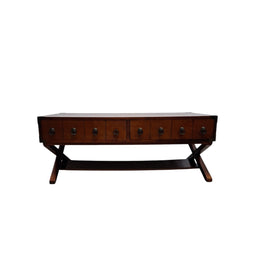 Campaign-Style Storage Coffee Table with Eight Drawers