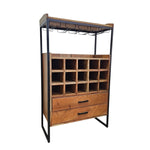 Industrial Solid Timber and Iron Freestanding Bar Cabinet with Wine Rack