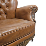 Ornate French Provincial Hand-Carved Leather Loveseat