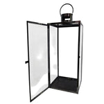 Stately Black Metal Architectural Hurricane Candle Lantern