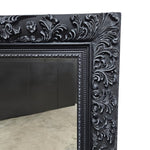 Ornate Rococo Style Matte Black Carved Upcycled Wall Mirror