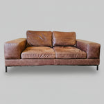 THE One Vintage Style Distressed Brown Leather Boxy Chesterfield Sofa