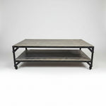 Industrial Two-Tier Reclaimed Wood Coffee Table on Castors