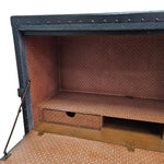 Pottery Barn Industrial Ludlow Black Leather Steamer Trunk Secretary Desk