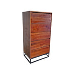 Minimalist Natural Timber Five Drawer Chest with Hidden Vanity Mirror