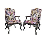 Ornate Chippendale Style Feather Patterned Velvet Armchair