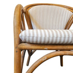 Charming Curved Rattan Striped Fabric Upholstered Armchair