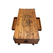 Industrial Style Wooden Coffee Table with Metal Wheels