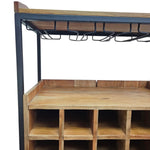 Industrial Solid Timber and Iron Freestanding Bar Cabinet with Wine Rack