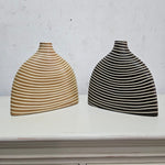 Handmade Earthy Tan and White Striped Ceramic Statement Vase