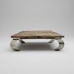 Industrial Reclaimed Railway Sleeper Wood and Polished Chrome Square Coffee Table