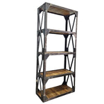 Industrial Iron & Solid Wood 4-Tier Bookshelf