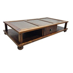 Heritage Solid Wood Multi Panel Low Profile Coffee Table with Drawer