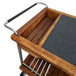 Mid-Century Modern Rolling Bar Cart with Slate Inlay