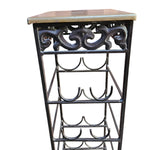 Wrought Iron Freestanding Wine Rack Tower with Wooden Top
