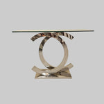 Sleek Chrome Interlocking C Base Glass Top Console Table