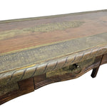 Vintage Brass-Inlay Wooden Console Table