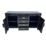 Vintage-Inspired Black Lacquer Sideboard with Brass Accents