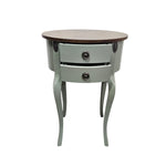 Sage Green Upcycled Wooden 2-Drawer Oval Telephone Side Table