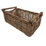 Natural Earth-Toned Woven Rattan Basket with Sturdy Wooden Handles