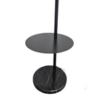 Minimalist Black Metal Arched Floor Lamp with Integrated Table and Marble Base